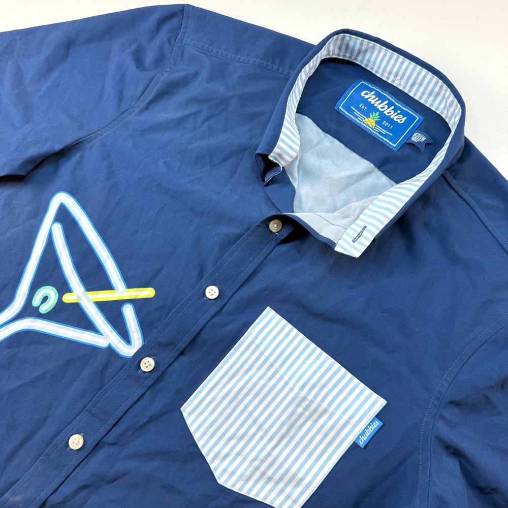 Chubbies Short Sleeve Button Up Shirt Blue Martini Glass Graphic Mens Sz Medium